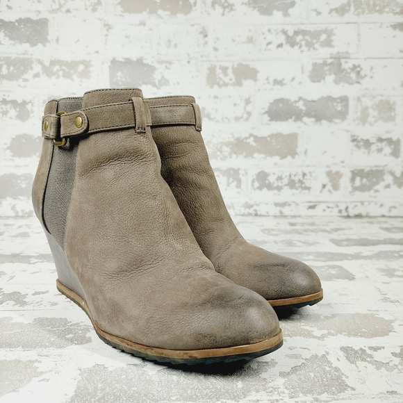 Susina Brown Leather Side Zipper Wedge Ankle Boots V680 - Picture 4 of 13